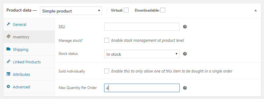 Set max quantity for single customer on a product