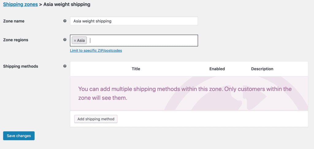 Create shipping zone