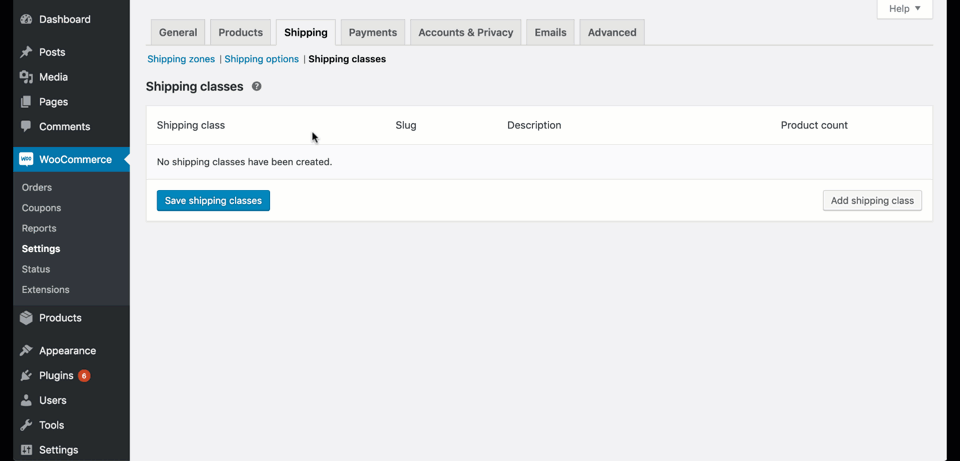 add a shipping class in woocommerce