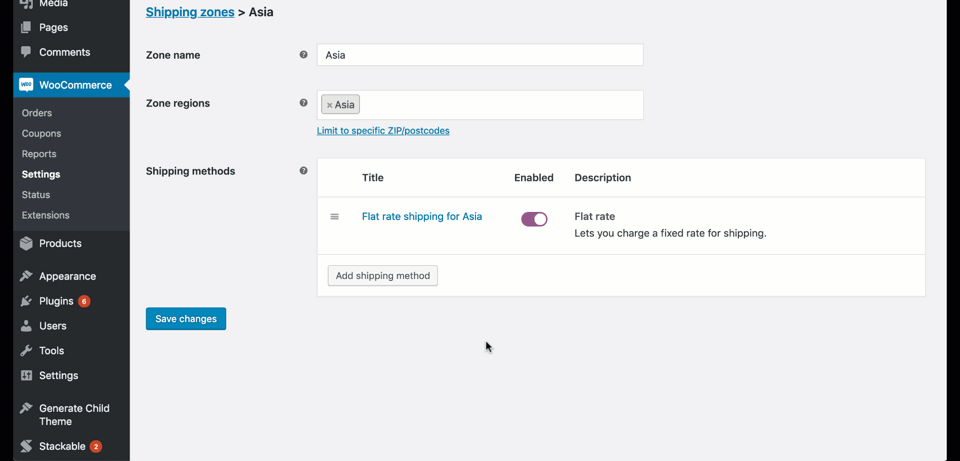 adding multiple flat rate shipping for one zone