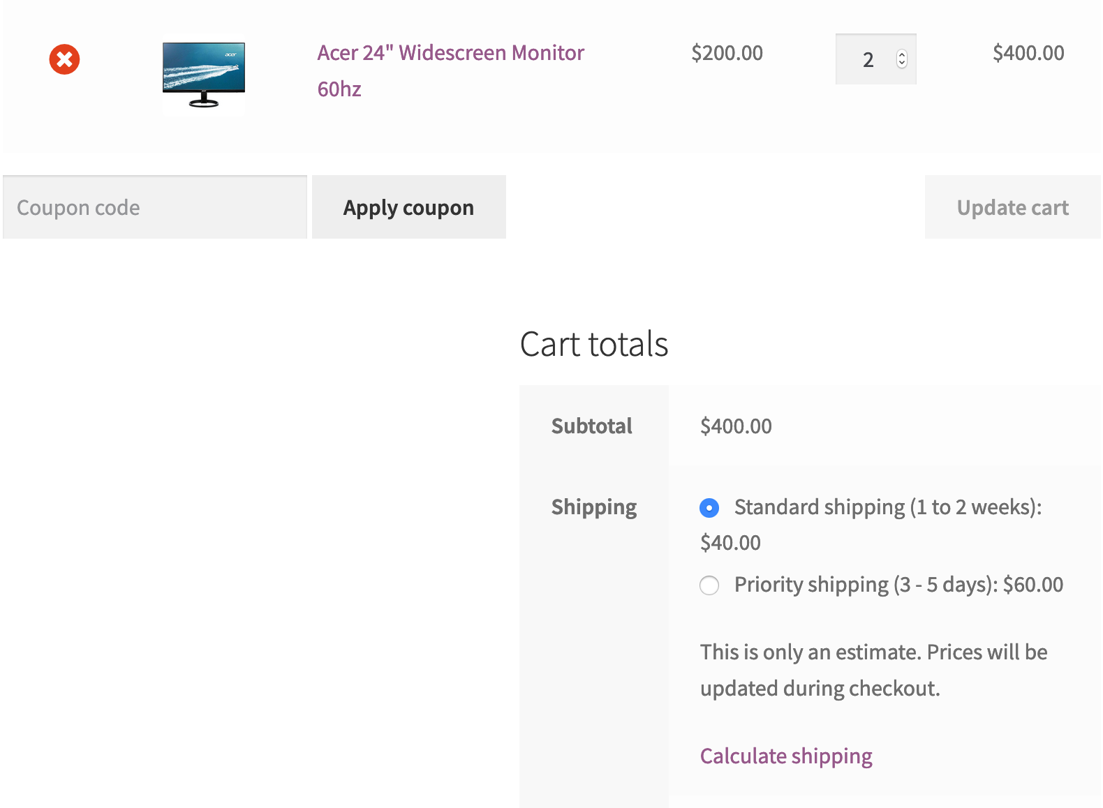 shipping cost updated after using shipping classes