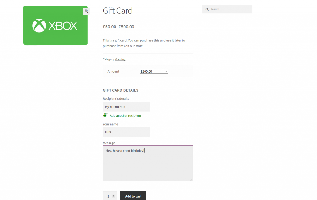 buy a gift card on store