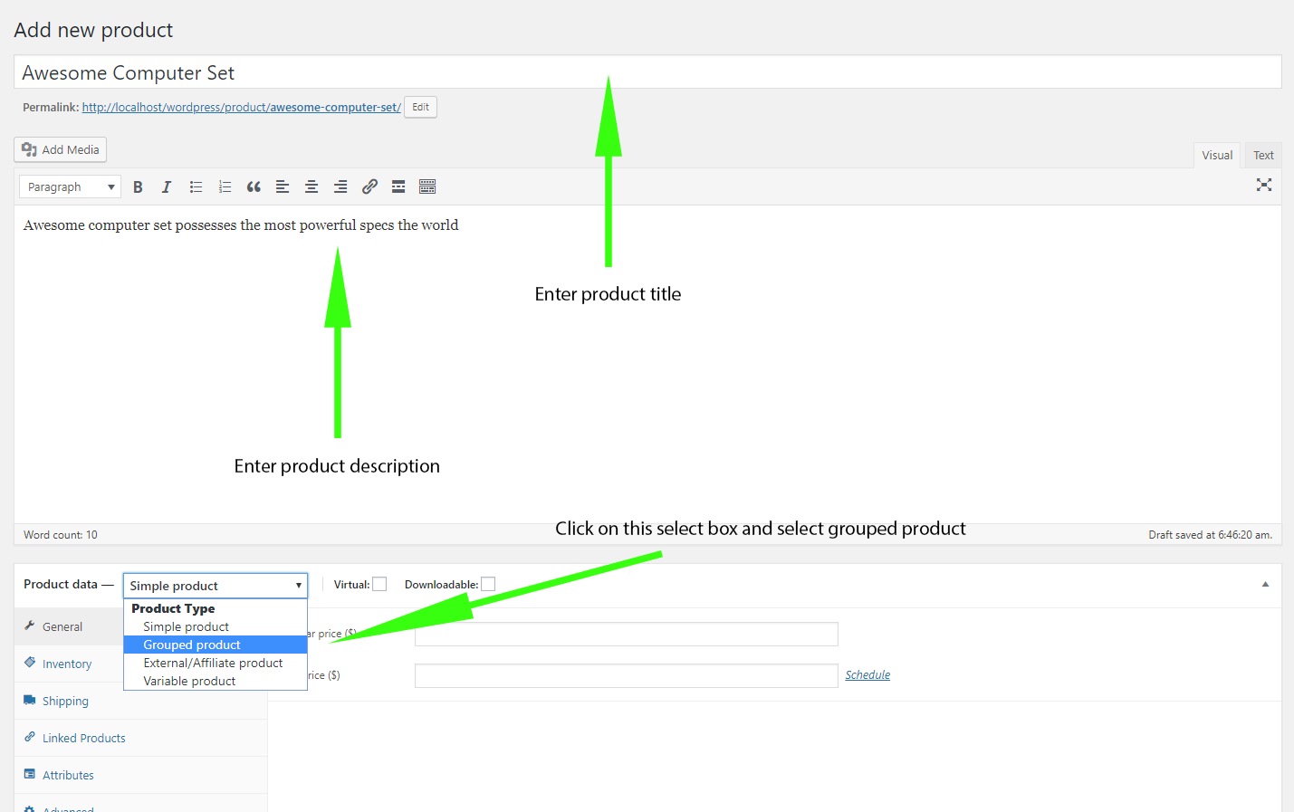 create a grouped product in woocommerce