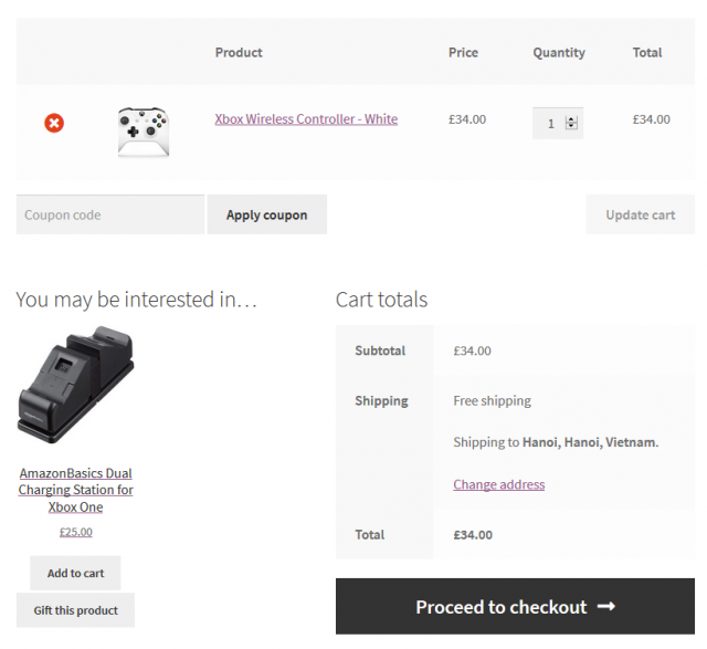 cross sells shown in cart