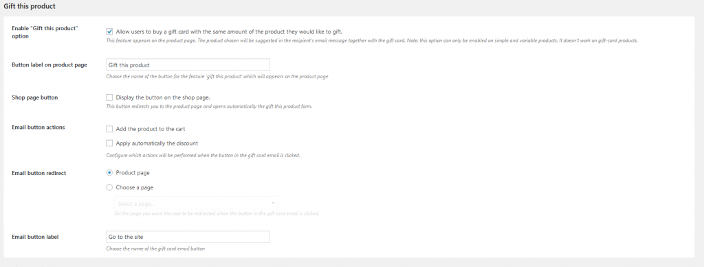 enable gift this product option on woocommerce products