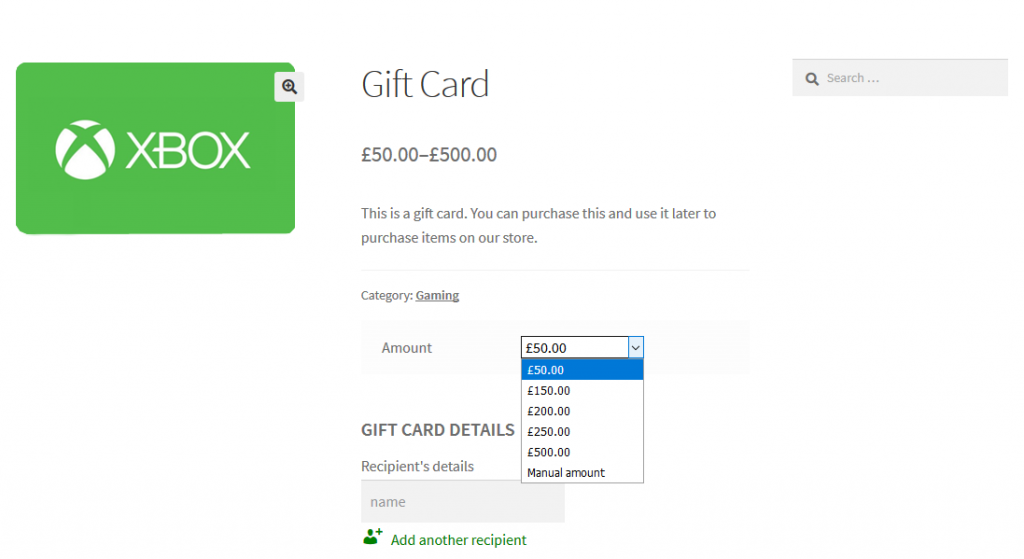 woocommerce gift card created with plugin