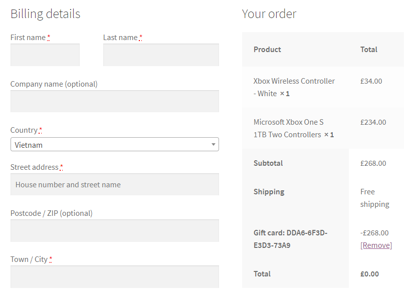 woocommerce gift card successfully applied