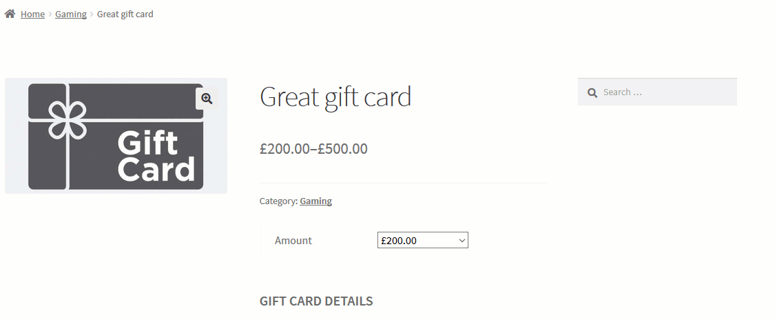 woocommerce gift card with custom amount