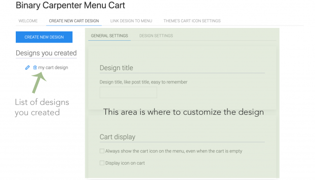 create menu cart interface