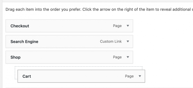 drag and create child in wordpress menu