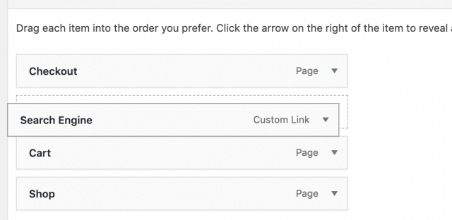 drag to re-order items in wordpress menu