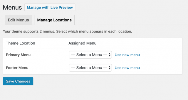 menu locations in wordpress