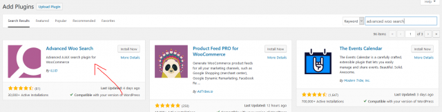 searching for advanced woo search in plugins add new