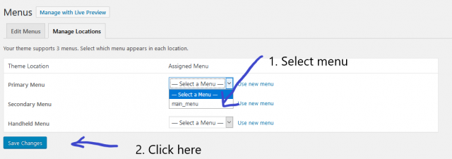set menu location in wordpress