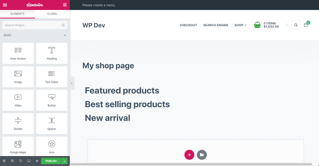 create the headings for the shop page