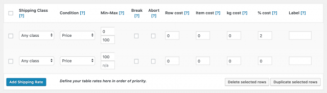 set shipping cost based on products price