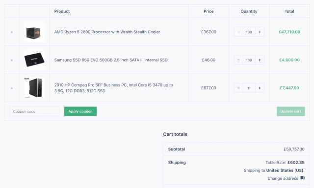 shipping fee based on line total