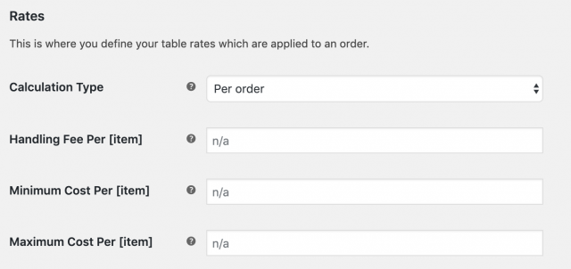 table rates shipping settings - rates