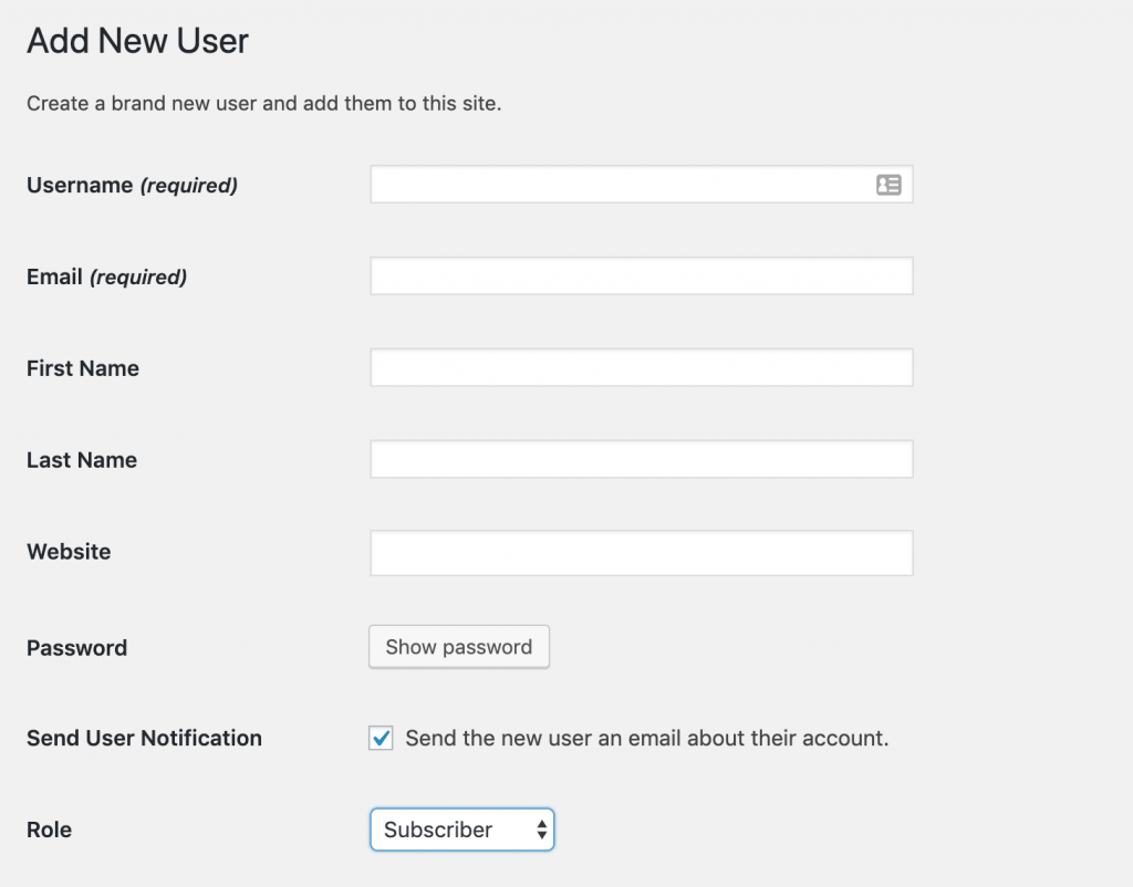 add new user in wordpress