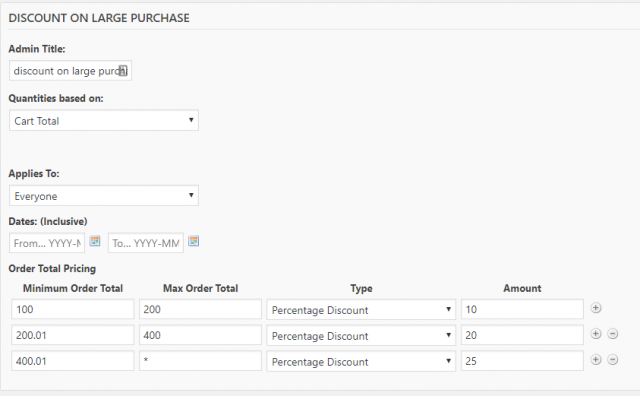 create three tiers rules for cart based discounts