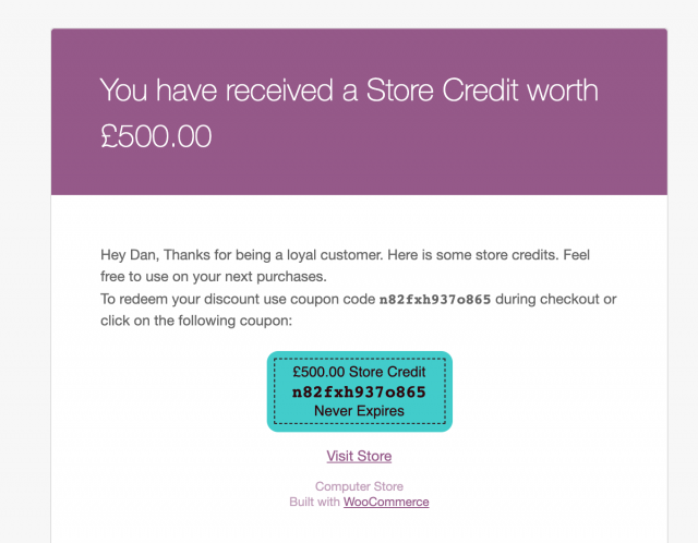 store credits sent to customers