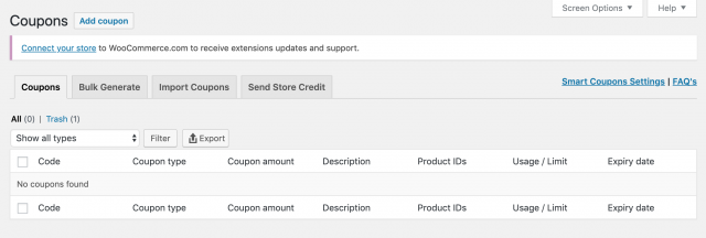 woocommerce smart coupons dashboard