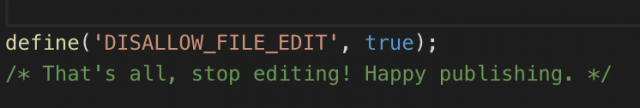 inserting code to disable file editing in wordpress admin