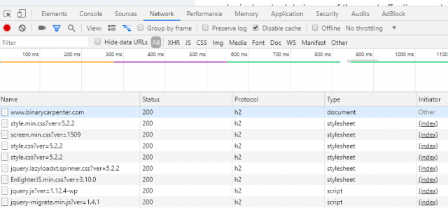 load site with network tab open