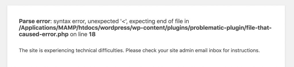 detailed error message provided by wordpress
