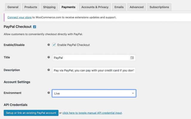 configure woocommerce paypal checkout dashboard