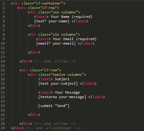 contact form 7 code layout in multiple columns