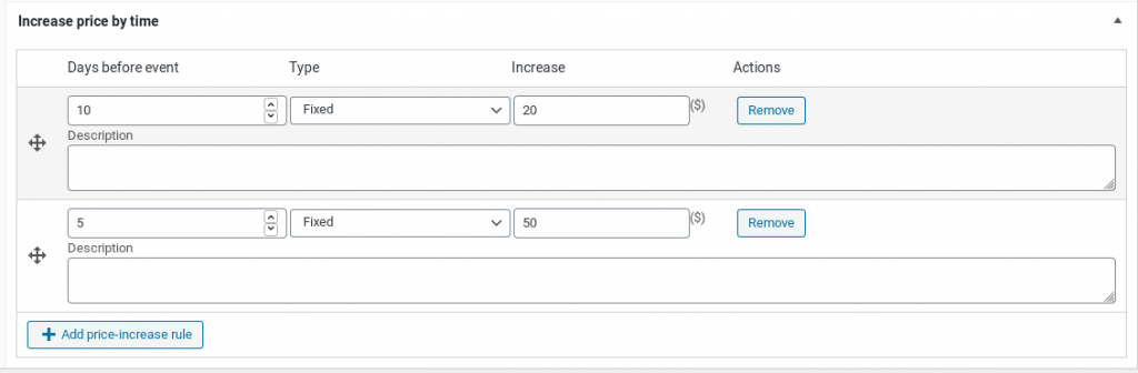 setup ticket price by time