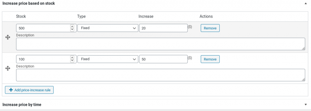 setting up price based on stock