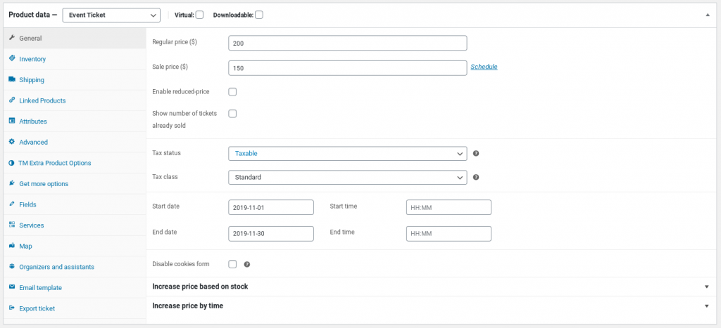 General settings for woocommerce tickets