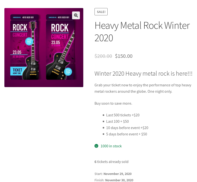 Woocommerce ticket product page