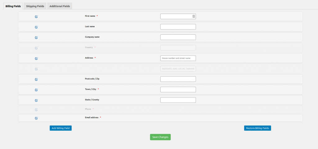 WooCommerce easy checkout field editor billing screen