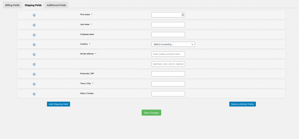 WooCommerce easy checkout field editor shipping screen