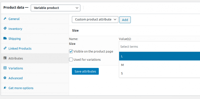 add all possible variation to the product