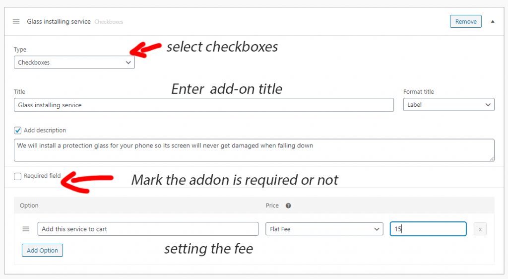 adding a add-on to woocommerce product