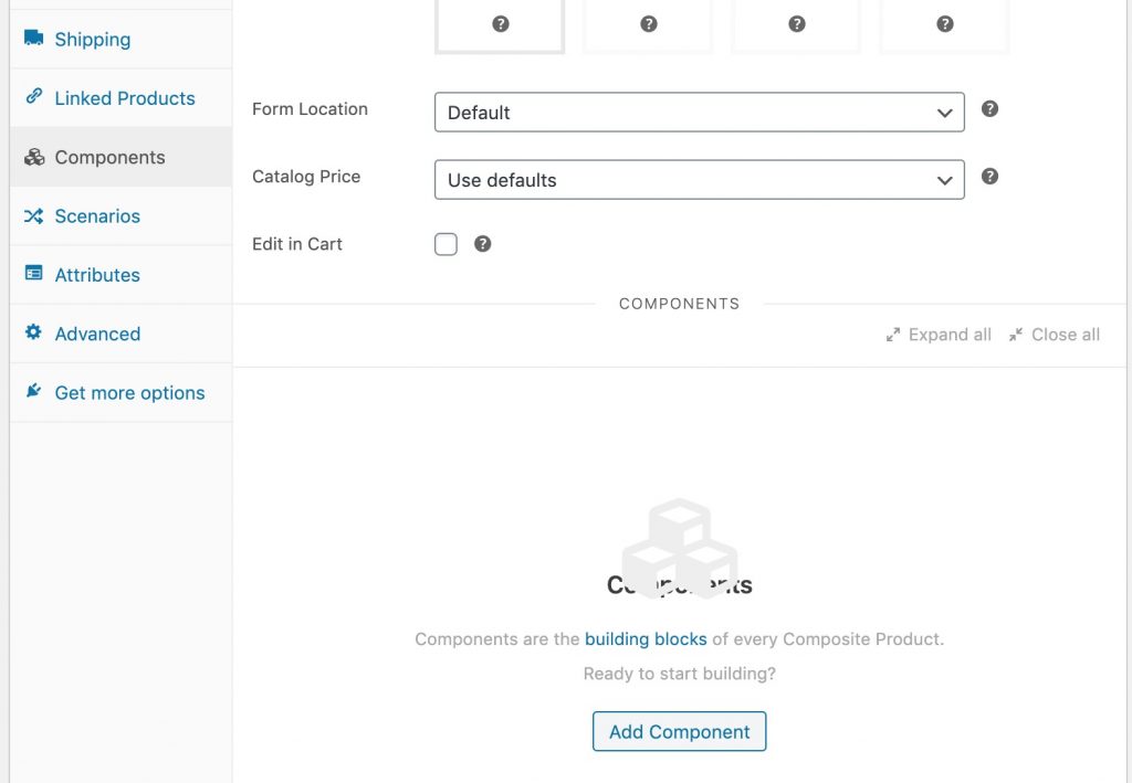 components tab in composite product