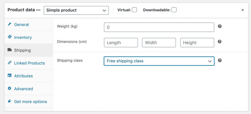 configure WooCommerce free shipping class per product