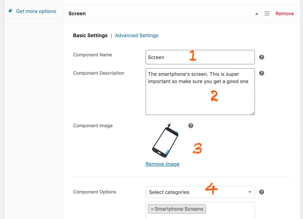 configure one component in composite product