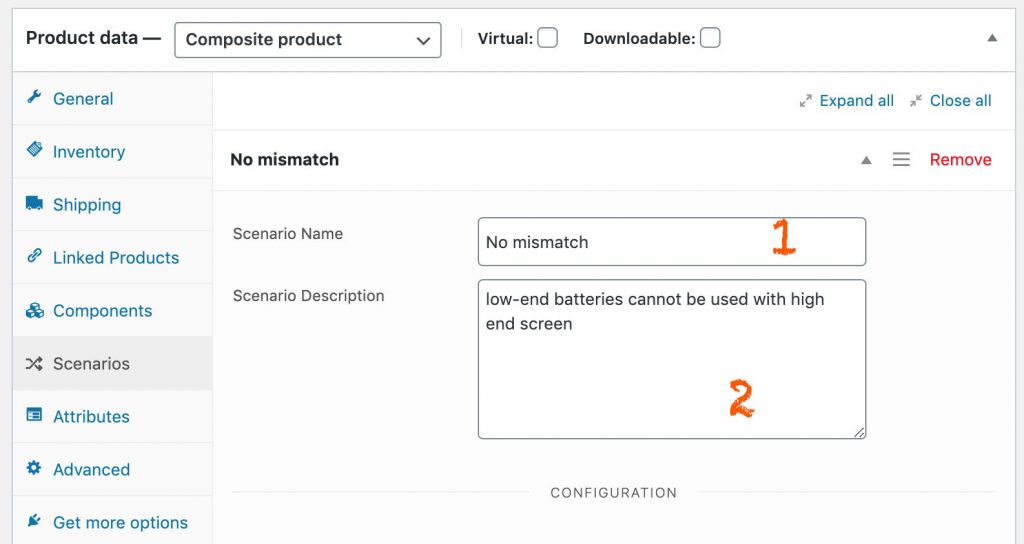 create composite product scenario names and description