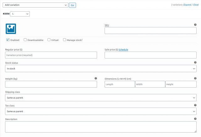 configure specific properties for size variations