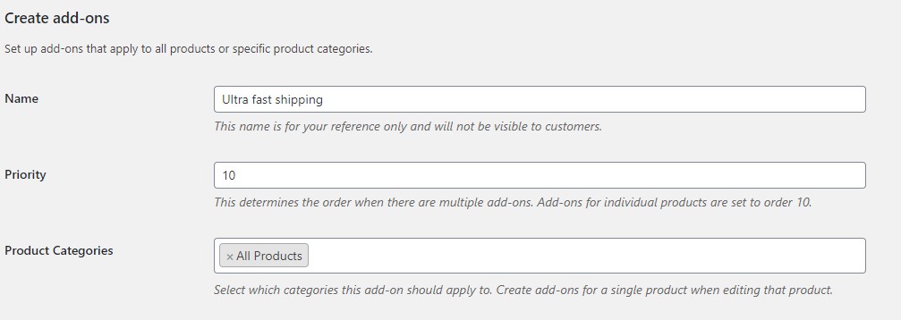 create a global add-on entering details for the add-on