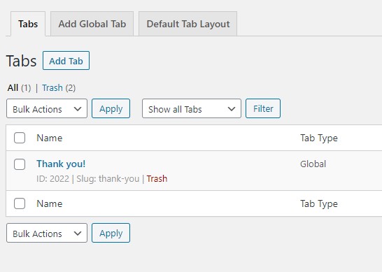 list of created tabs