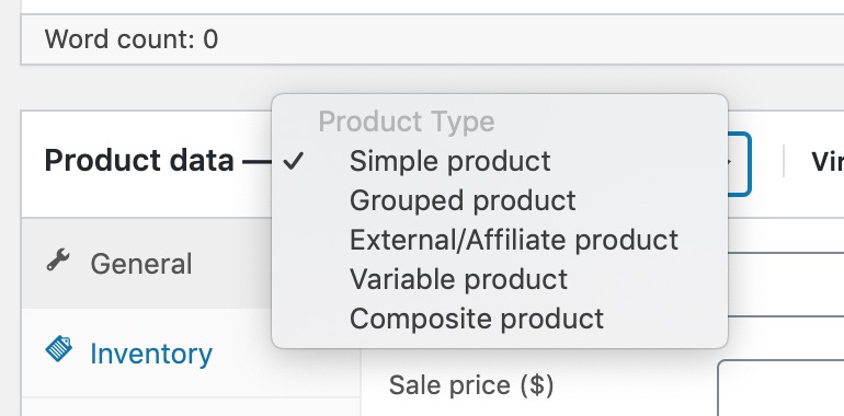 select composite product type to create woocommerce composite product