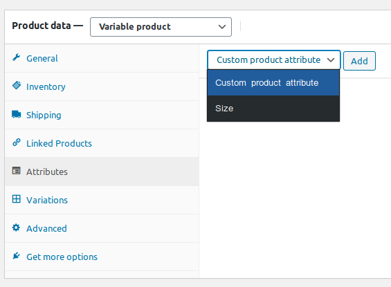 Select size attribute and add to the product