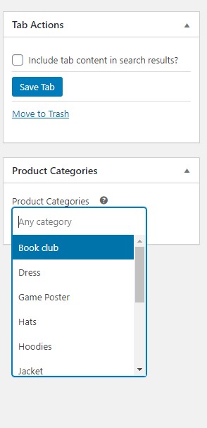 select the list of categories that the tab is visible