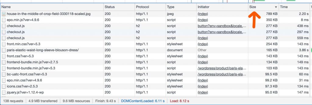 sorting the sizes of the request